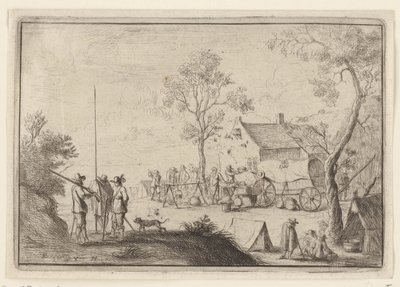 Soldaten rond een kookpot door Robert van den Hoecke
