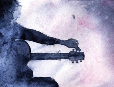 Gitarist in blauwe waterverf door RodMacIver