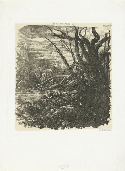 Berglandschap met meer door Rodolphe Bresdin