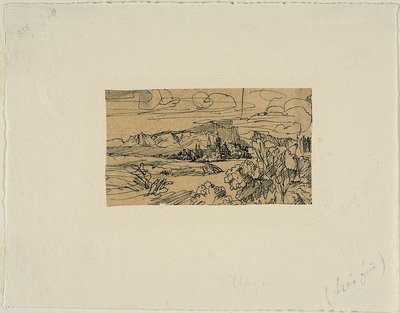 Kathedraal en dorp aan een meer door Rodolphe Bresdin