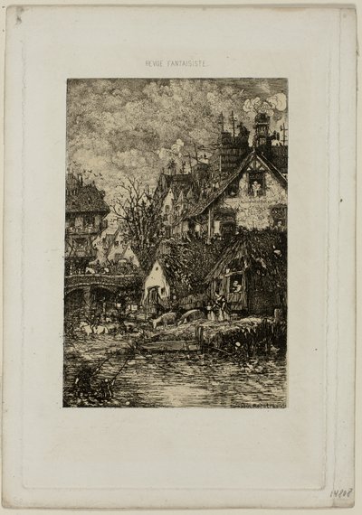 Een dorp binnenkomen, uit Revue Fantaisiste door Rodolphe Bresdin