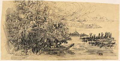 Jagers op hinderlaagjacht in een boot door Rodolphe Bresdin