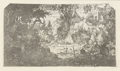 Landschap met rustende reizigers door Rodolphe Bresdin