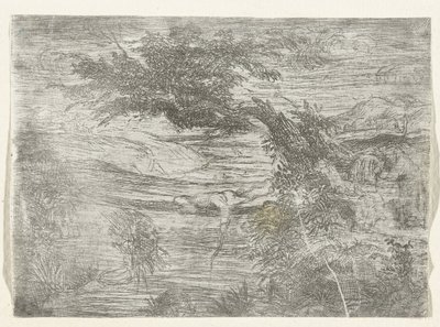 Landschap met visser door Rodolphe Bresdin