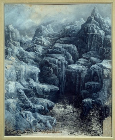 Les rotsen Lavis gris en witte gouache door Rodolphe Bresdin (1822-1885) 1884 Zon. 0,49x0,39 m Parijs, Musee d