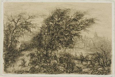 Bomen buigen in de wind door Rodolphe Bresdin