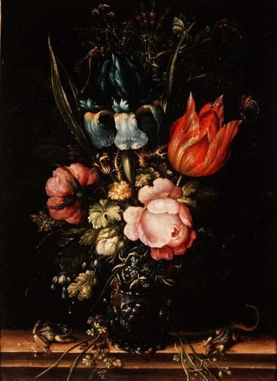 Een Stilleven van Rozen, Tulpen en andere Bloemen door Roelandt Jacobsz. Savery