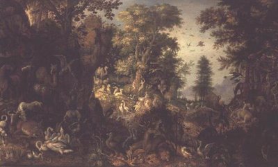 Adam en Eva in de Tuin van Eden door Roelandt Jacobsz. Savery