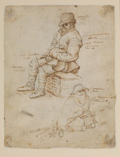 Twee zittende figuren (verso) door Roelandt Jacobsz. Savery