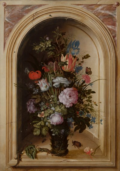 Vaas met Bloemen in een Stenen Niche, 1615 door Roelandt Jacobsz. Savery