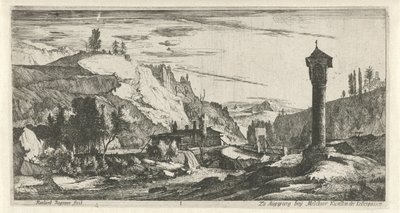 Bergachtig landschap met zuil Tiroolse landschappen door Roelant Roghman