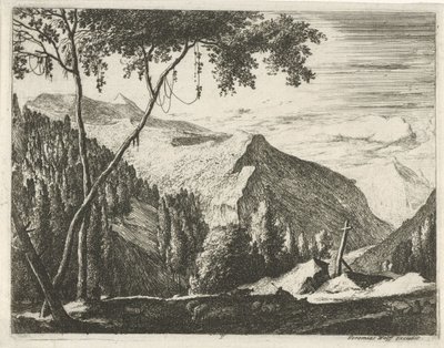 Berglandschap met kruis Tiroolse landschappen (serie) door Roelant Roghman
