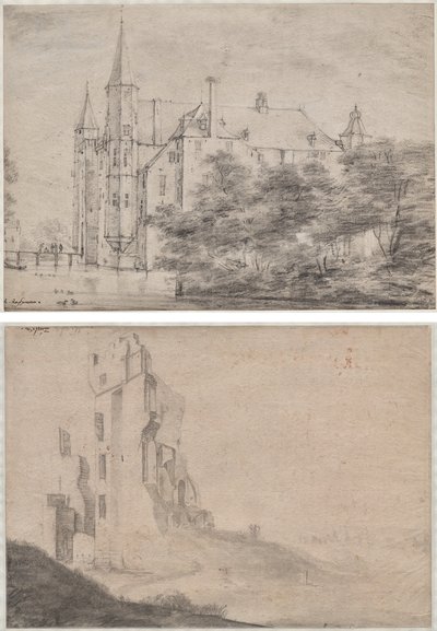 Kasteel Zuylen bij Utrecht (recto)/Ruïne van het huis Ter Kleef bij Haarlem (verso) door Roelant Roghman
