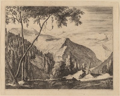 Rotsachtig Landschap met Kruis: pl.5 door Roelant Roghman and Melchior Küsel