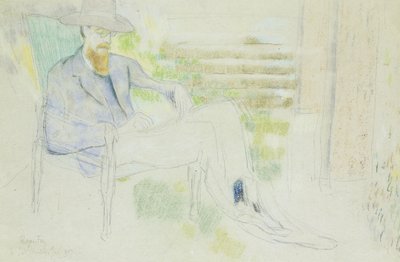 Lytton Strachey schrijvend in de tuin door Roger Eliot Fry