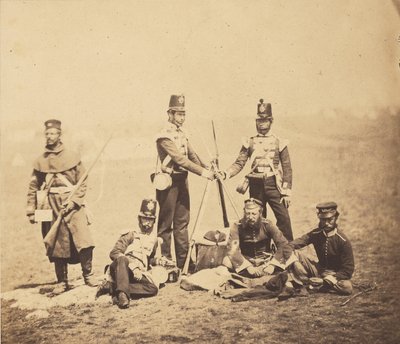 Engelse infanterie die geweren opstelt door Roger Fenton