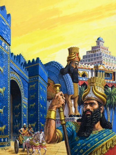 Babylon de Machtige (gouache op papier) door Roger Payne