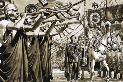 Caligula rijdt droogvoets over de Baai van Napels door Roger Payne
