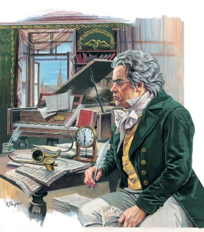 Ludwig van Beethoven (1770-1827) (gouache on paper) door Roger Payne
