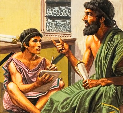 Schrijfles in het oude Athene door Roger Payne