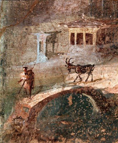 Een man met zijn geit (fresco) door Roman