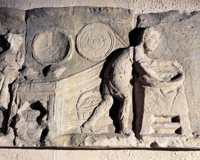 Bas-reliëf met afbeelding van broodbereiding, Romeins, 2e-3e eeuw na Chr. door Roman