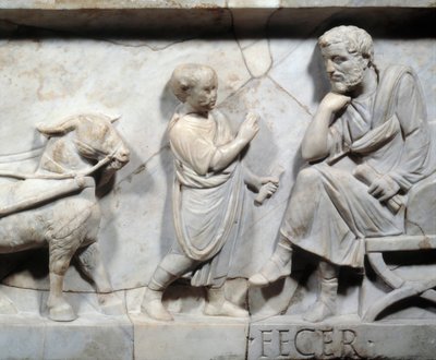 Fragment van de sarcofaag van Marcus Cornelius Statius (detail) door Roman