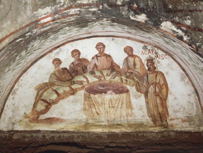 Fresco die een banketscène afbeeldt door Roman