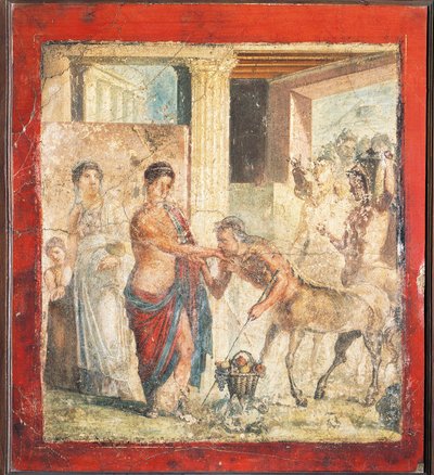 Fresco met afbeelding van centaur op bruiloft van Pirithous en Hippodamia uit Pompeii, Italië door Roman