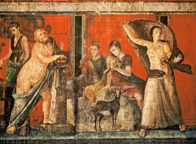 Inwijdingsrituelen van de cultus van Dionysus, fresco uit de Villa Dei Mysteri door Roman