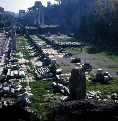 Locatie waar de Basilica Giulia begon door Caesar rond 54 v.Chr. en voltooid door Augustus - Forum Romanum, Rome door Roman