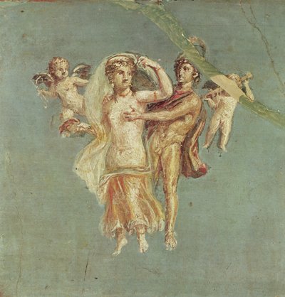 Mars en Venus met cherubijnen op een blauwe achtergrond, uit Herculaneum door Roman