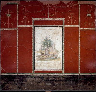 Romeinse kunst: Bucolisch en heilig landschap. Fresco toegeschreven aan de meester van Amando. Uit Boscotrecase, villa van Agrippa Postumus. 1e eeuw. Nationaal Archeologisch Museum, Napels door Roman