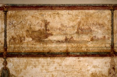 Romeinse kunst: maritieme scène, met biremen en triremen door Roman