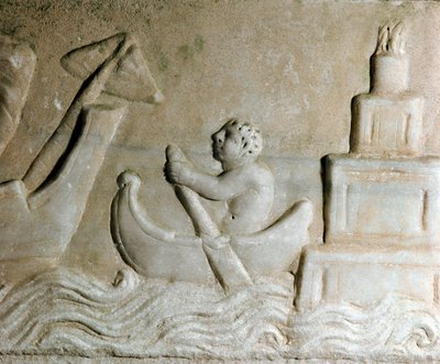 Romeinse kunst: een zeeman die een schip in de haven van Ostia leidt door Roman