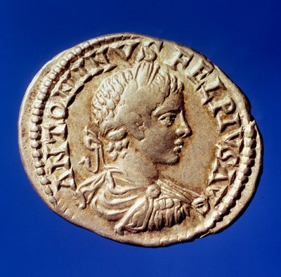 Romeinse kunst: zilveren denarius met de beeltenis van de Romeinse keizer Elagabalus door Roman