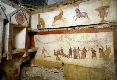 Romeinse kunst: jonge mensen die spelen. Fresco