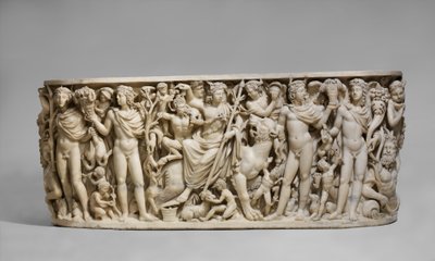 Sarcophagus met de triomf van Dionysus en de seizoenen, c. 260-20 AD (marmer) door Roman