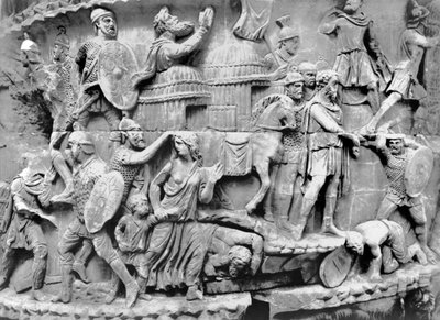 De keizer arriveert in een dorp terwijl het wordt geplunderd (detail) door Roman
