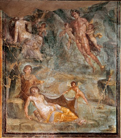Huwelijk van Zephyrus en godin Chloris (fresco, 45-79 n.Chr.) door Roman