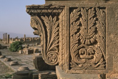 Architectonisch fragment met gebeeldhouwde decoratie, Sertius Markt, Hoge Keizerlijke Periode (27 v.Chr.-395 n.Chr.) door Roman Imperial Period