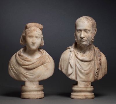 Portretbuste van een aristocratische vrouw en portretbuste van een aristocratische man door Roman Imperial Period