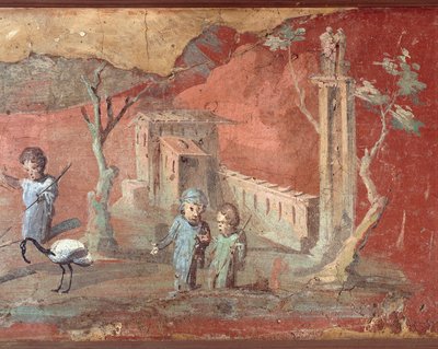 Oude Romeinse Fresco met Landelijk Tafereel door Roman Roman