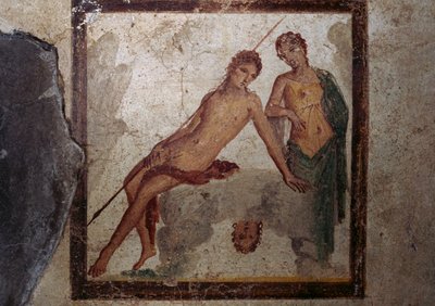 Echo en Narcissus, fresco uit cubiculum in Huis van Ephebus, Pompeii (UNESCO Werelderfgoedlijst) door Roman Roman