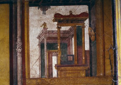 Fantastische architecturen, fresco uit de oecus in het Huis van de Vettii, Pompeii (UNESCO Werelderfgoedlijst) door Roman Roman