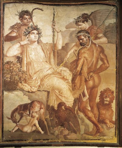 Fresco van Hercules die zijn zoon Telephus vindt in Arcadië, uit Basiliek van Ercolano, provincie Napels, Italië door Roman Roman