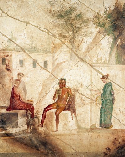Fresco die Pan onder Nimfen afbeeldt, uit Pompeii, Italië door Roman Roman