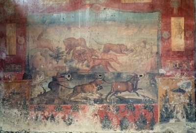 Fresco met een jachtscène, 2e eeuw v.Chr.-1e eeuw n.Chr. door Roman Roman