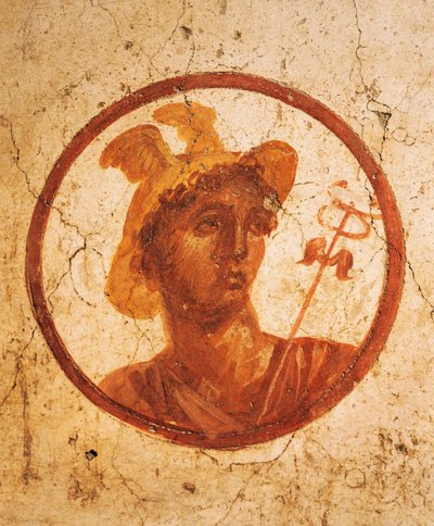 Fresco met portret van man op witte achtergrond, Huis van de Oude Jacht, Pompeii, Campania, Romeinse beschaving door Roman Roman