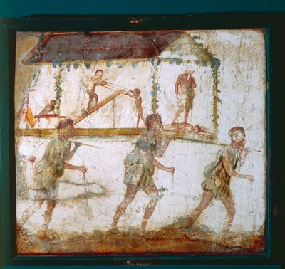 Fresco die een processie van timmerlieden afbeeldt, Timmermanswerkplaats in Pompeii door Roman Roman
